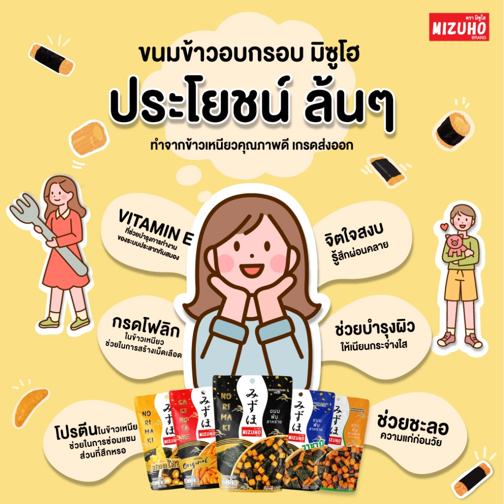 [เซ็ตคู่] - ขนมข้าวอบกรอบ ข้าวพันสาหร่าย รสแคลิฟอร์เนียโร 45g. และ รสวาซาบิ 50g. ตรามิซูโฮ (MIZUHO) - รูปที่ 4