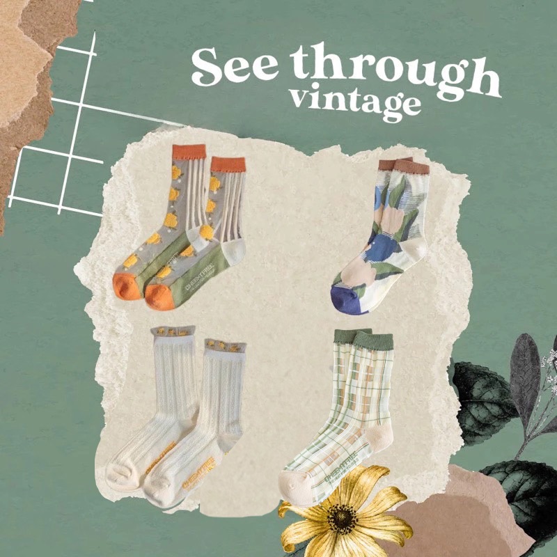 ถุงเท้า vintage สไตล์ญี่ปุ่น สุดคิ้วท์