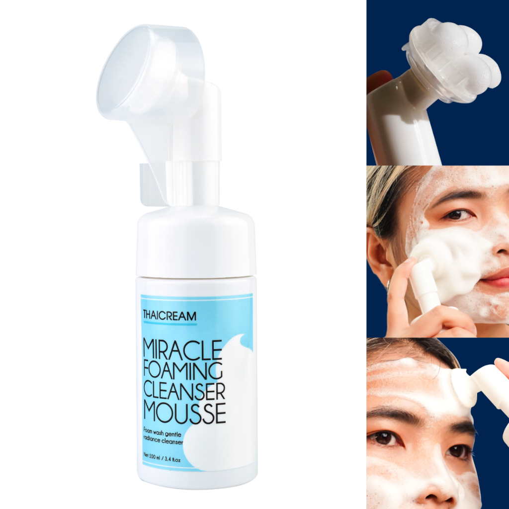 ไทยครีม โฟมล้างหน้า สูตรอ่อนโยน ขวดมาพร้อมแปรงล้างหน้า Thaicream foaming Cleanser Mousse สิว