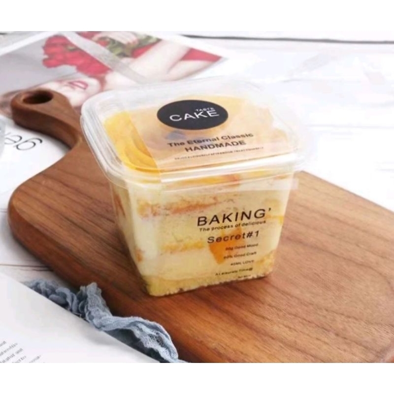 พร้อมส่ง!!ถ้วยพลาสติกใส ถ้วยบานอฟฟี่สี่เหลี่ยมมีฝา!!ฟรีสายคาด(แพค10/25/50 ชุด) - รูปที่ 6