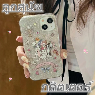 ✨NEW✨เคสไอโฟน 14 Pro Max 13 12 11 เคส for iPhone 13 กลิตเตอร์ การ์ตูน น่ารัก ลูกสุนัข พกง่ายๆ การป้องกันการตก Case