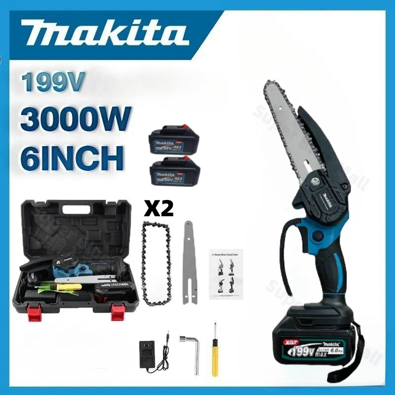 MAKITA 6 นิ้ว เลื่อยแบตเตอรี่ เลื่อยโซ่ไฟฟ้า 1200w เลื่อยไฟฟ้าไร้สาย ​เลื่อยยนต์ตัดไม้ เลื่อยไฟฟ้า Cordless Chainsaw