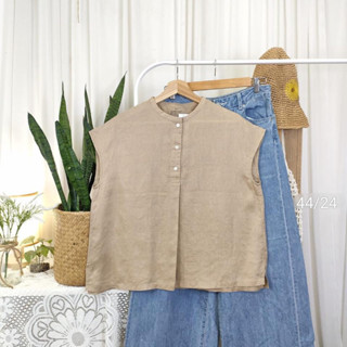 MUJI x Linen x M-L สีเบจเอริทโทน ใหม่กริบมาก ทรงน่ารัก อก 44 ยาว 28 Code: 1388(8)