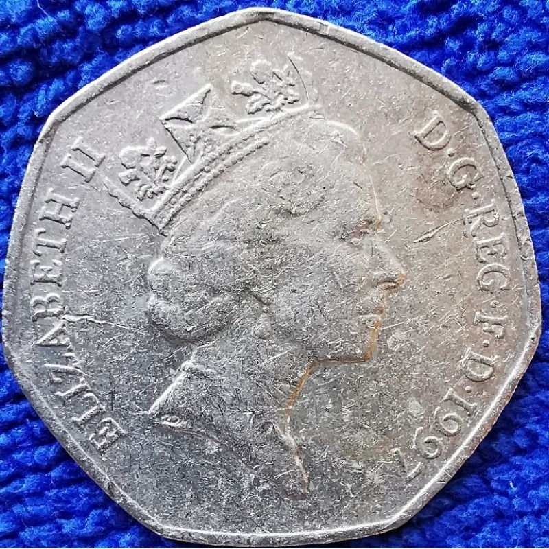 เหรียญ​อังกฤษ​ UK, 50 Pence, (3th Portrait), ใช้แล้ว, #​1335E