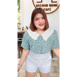 เสื้อผ้าแจ็คการ์ด รุ่นคอปกระบาย อก 38-48" นิ้ว กระดุมแกะได้