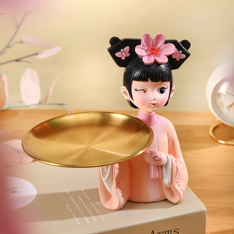 🙎‍♀️พร้อมส่ง🙎‍♀️ ของตกแต่งบ้าน สาวน่ารัก ห้องนั่งเล่นเดสก์ท็อประเบียงถาดเก็บกุญแจ วัสดุเรซิน ของขวัญสำหรับเพื่อน