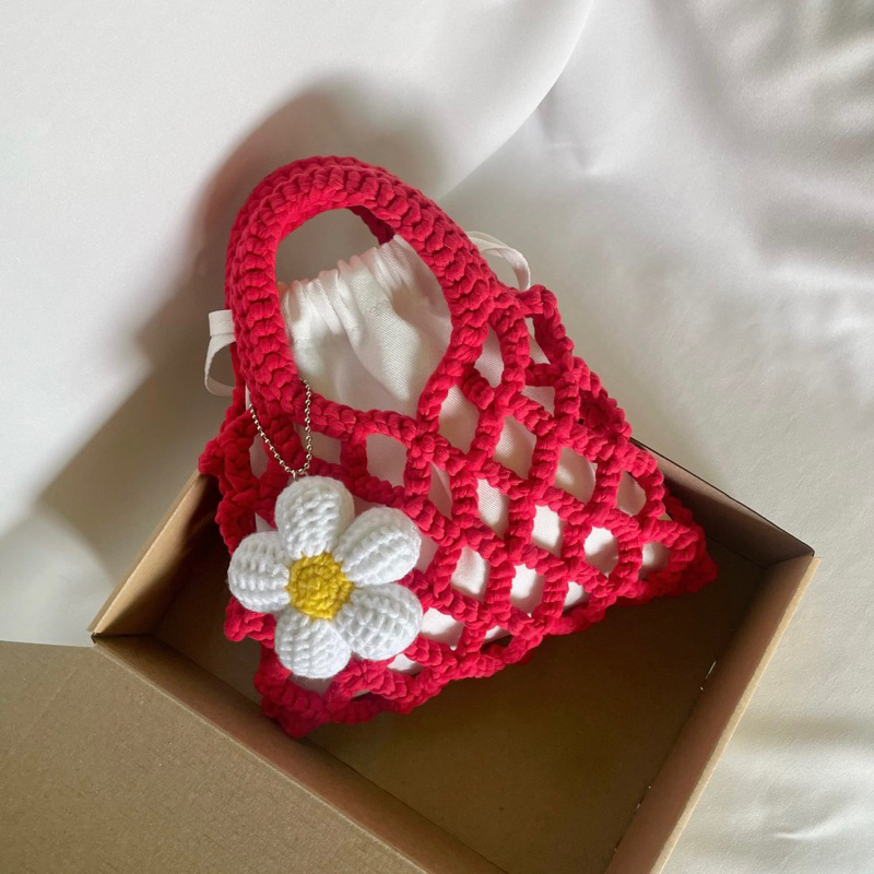 Summer bag [แถมดอกไม้ถักทุกออเดอร์!] กระเป๋าถักสไตล์เกาหลี