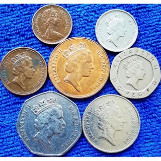 เหรียญ​อังกฤษ​ UK, (3rd portrait), ชุด​กลาง 7 เหรียญ, #​618E, ใช้แล้ว