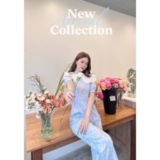 💕Size XL, 2XL ป้าย Bo Rich Ta💕จั๊มยาวสีฟ้าทอลายดอกขาว ปกปักดอกแน่นๆ งานน่ารัก ใส่สวย