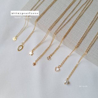 สร้อยจิ๋วโซ่แบน ทอง14K จี้น่ารักๆ สไตล์มินิมอล Gold Necklace Tinypearlxoxo N1440