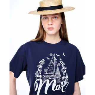 พร้อมส่ง 🇰🇷แท้ 💯% MARDI T-SHIRT​​ อปก​ ครบ​  Free size MARDI MERCREDI TSHIRT BON VOYAGE_NAVY WHITE