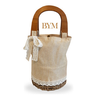 สินค้ามาใหม่ BYM BAG กระเป๋าก้นหวาย วัสดุผ้าแคนวาสหูไม้