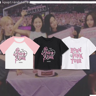 เสื้อครอป BLACKPINK BORN PINK World Tour 2023 Encore Concert Cotton Crop Top LISA ROSE JENNIE JISOO Short T-shirt