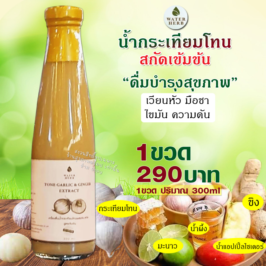 น้ำกระเทียมโทน สกัดเข้มข้น (WATERHERB) กระเทียมโทน ขิง มะนาว น้ำแอปเปิ้ลไซเดอร์ น้ำผึ้ง สกัดเข้มข้น