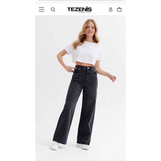 Tezenis Wide legs jeans กางเกงยีนส์สีดำฟอก เอวสูง