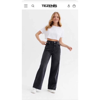 Tezenis Wide legs jeans กางเกงยีนส์สีดำฟอก เอวสูง