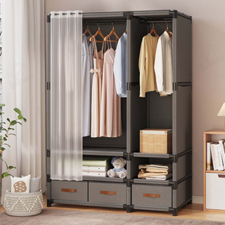 [ม่านกันฝุ่น] ราวแขวนผ้า ตู้เสื้อผ้า ชั้นวางของ ป้องกันฝุ่นล…