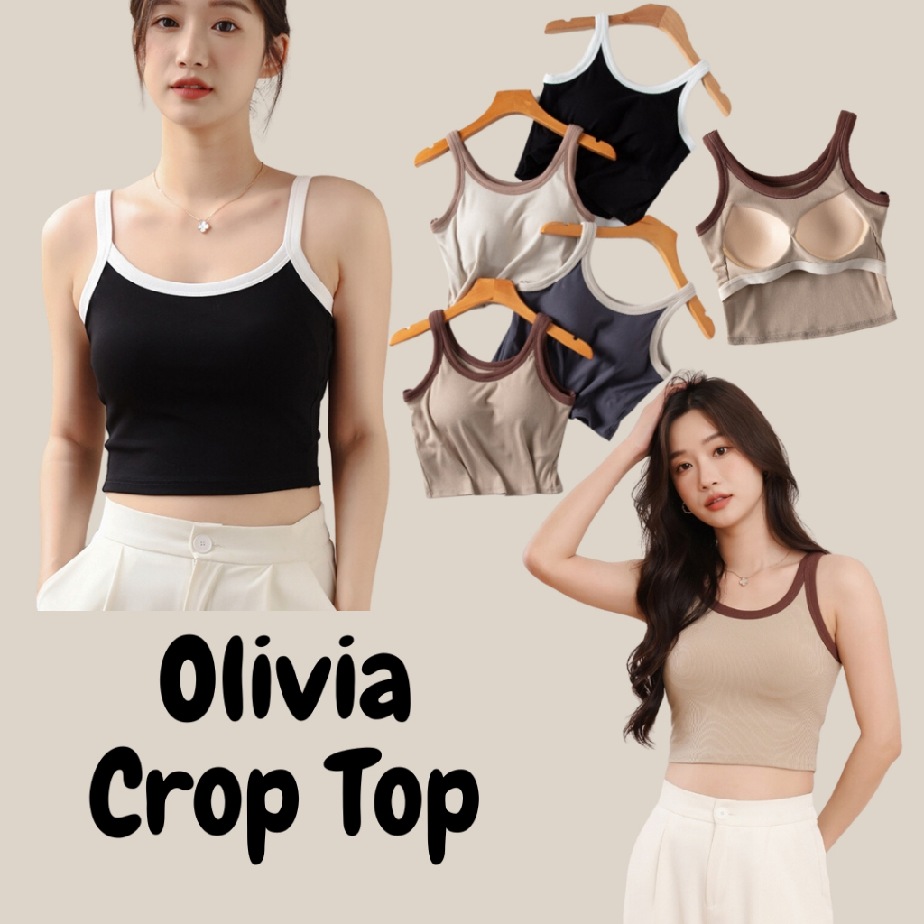 Olivia Crop Top เสื้อครอป ทูโทน มีซัพฟองน้ำ 2in1 มีบราในตัว