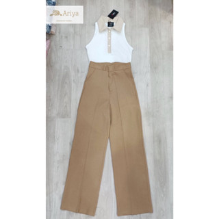 Lalisa999ราคาถูกที่สุด!! Ariya set เสื้อแขนกุด กางเกงขายาว สีน้ำตาล