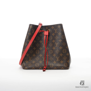 LV NEONOE MM BROWN MONOGRAM RED CANVAS GHW