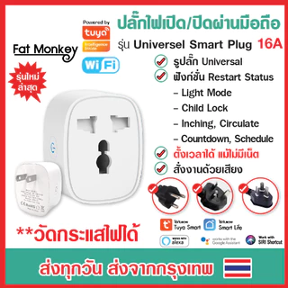 Tuya WiFi Universal Smart Plug 16A 2ขา ปลั๊กไฟอัจฉริยะ วัดไฟได้ ปลั๊กไฟ สั่งงานผ่านมือถือ