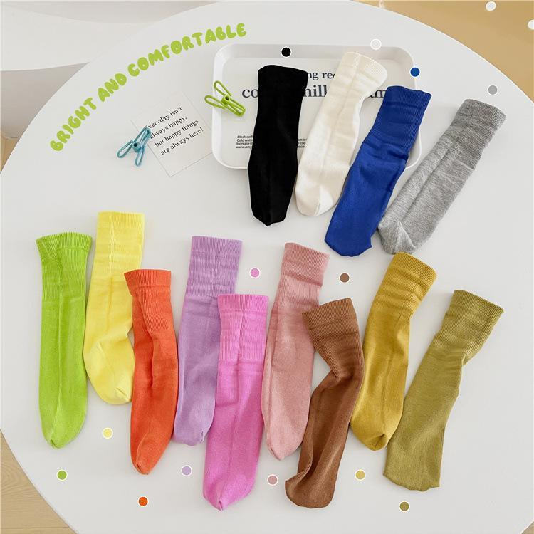 พร้อมส่ง1-12ปีถุงเท้า ผ้าร่องไม่หนาสไตล์เด็กเกาหลี Korean children’s socks candy color cute socks