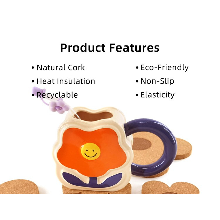 Goose Hours ที่รองแก้ว กันความร้อน รูปทรงดอกไม้ สุดน่ารัก ป้องกันการลื่น ทำจากไม้ก๊อก eco-friendly - รูปที่ 7