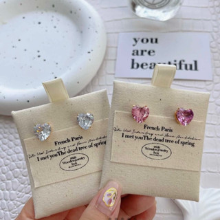 lovely earrings stainless steel |ต่างหูเพชรหัวใจ🤍💗งานสแตนเลส ไม่ลอกไม่ดำ โดนน้ำโดนเหงื่อได้