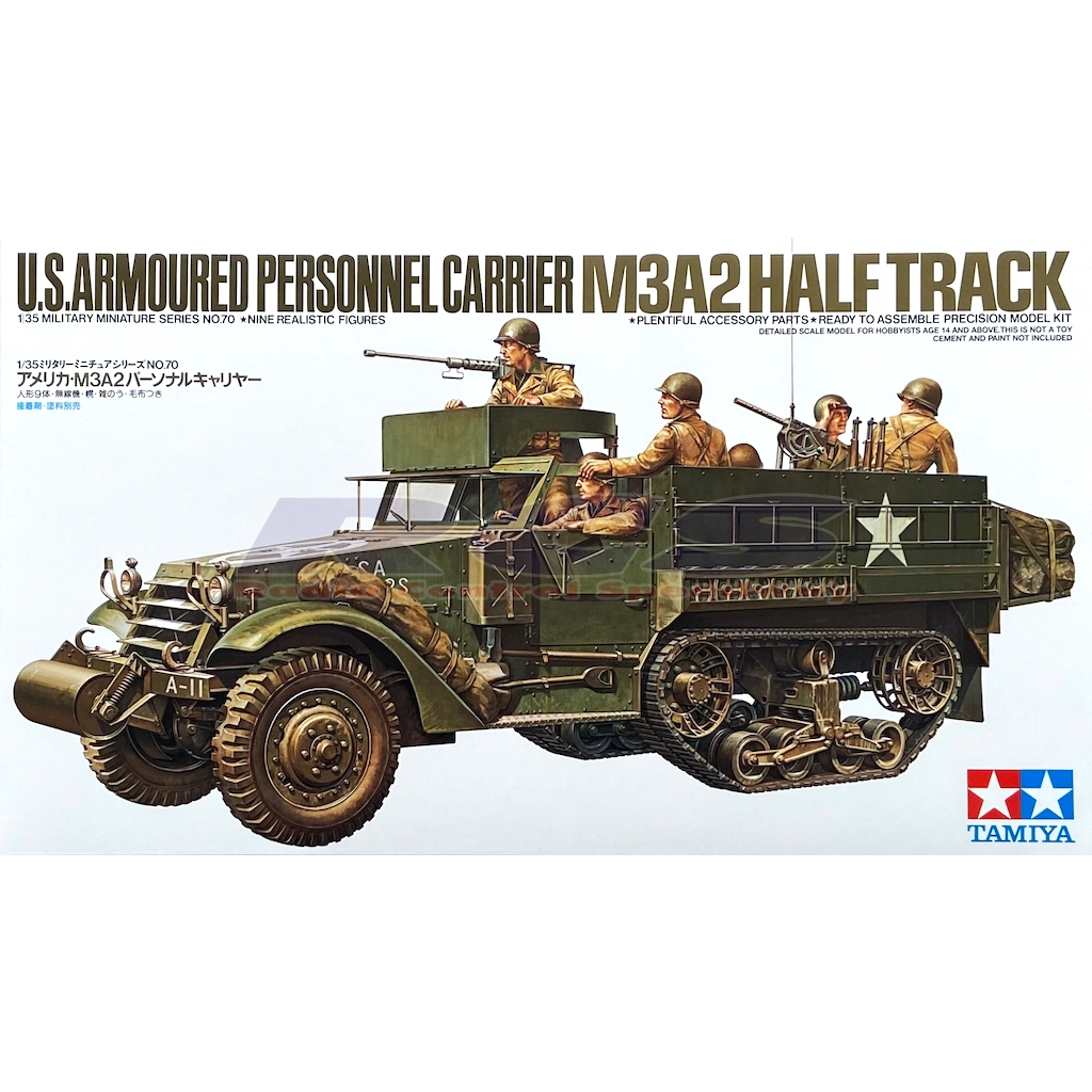 🏆 TAMIYA 35070 ชุดประกอบจำลองมาตราส่วน 1:35 U.S. ARMORED PERSONNEL CARRIER M3A2 HALF TRACK ต้องไปสร้างและทำสีเอง