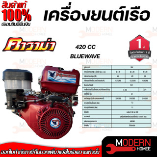 KAWAMA เครื่องยนต์เรือ BLUEWAVE รุ่น 420 CC เครื่องยนต์อเนกประสงค์ 4จังหวะ เบนซิน