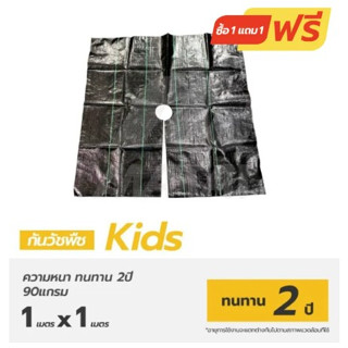 ขายเป็นชุด Matai พลาสติกคลุมดิน Weed Mat Size 1m x 1m รุ่น  Kids 2ปี (1 ชิ้น)+หมุดปัก 6" (4 ชิ้น) แบบเจาะรูตรงกลาง  10cm