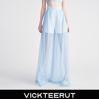 VICKTEERUT Gingham Organza Wide Leg Trousers กางเกงขาบาน ผ้าออร์แกนซา ลายตาราง