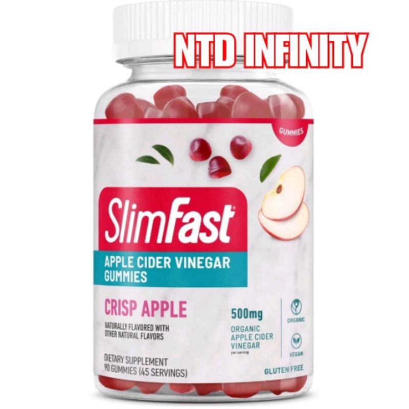 นำเข้า🇺🇸 Exp 03/25 SlimFast Apple Cider Vinegar Gummies 500mg, 90 Count, 45 Servings