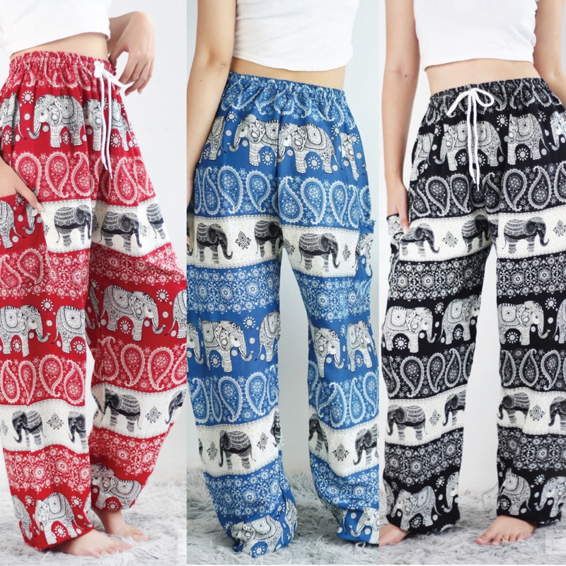 กางเกงเอวเชือก ขาจั้ม#ลายช้าง ใส่ได้ทั้งชายและหญิง Harem pants,Elephant pants, Aladin Yoga Harem พร้อมส่ง🌸