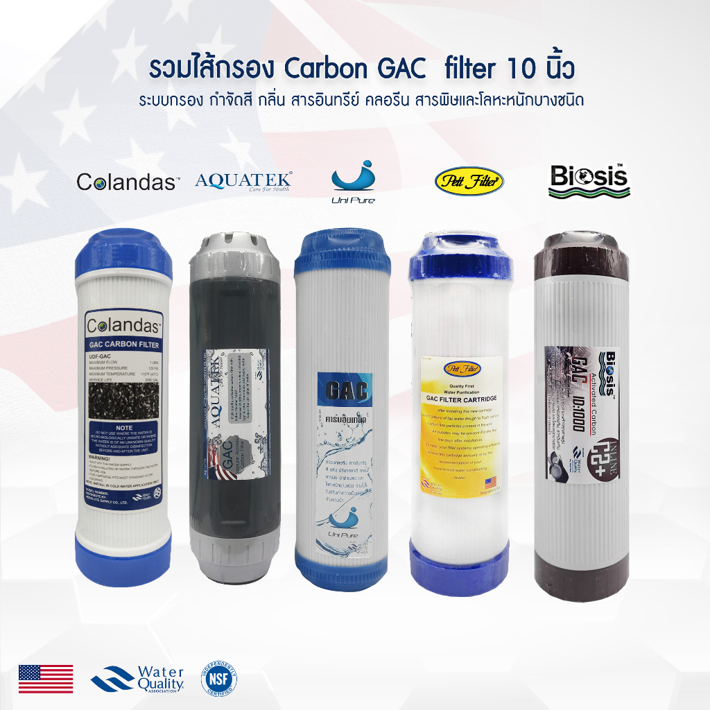 ไส้กรองน้ำ คาร์บอน GAC 10 นิ้ว เครื่องกรองน้ำ Granular Activated Carbon ตู้น้ำหยอดเหรียญ Biosis Trea