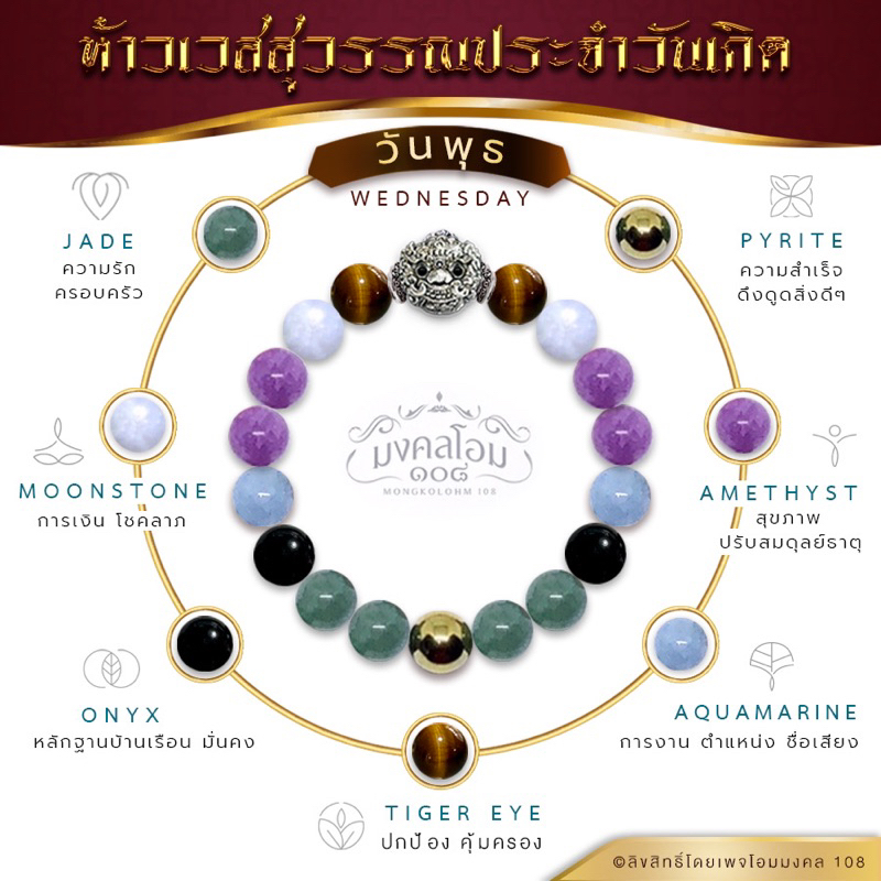 [WS10-01] กำไลหินท้าวเวสสุวรรณ มงคลประจำวันเกิด รวมครบทั้ง 8 วัน มงคลรอบด้าน โชคลาภ การงาน การเงิน สุขภาพ