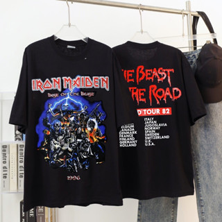 เสื้อยืด Oversize สกรีนหน้า-หลัง สีดำ IRON MAIDEN  อก 42-44 ยาว 29