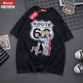 เสื้อ Oversize สกรีนดำ ลายRoute66 อก44-46 ยาว 29 ญ/ช ใส่ได้