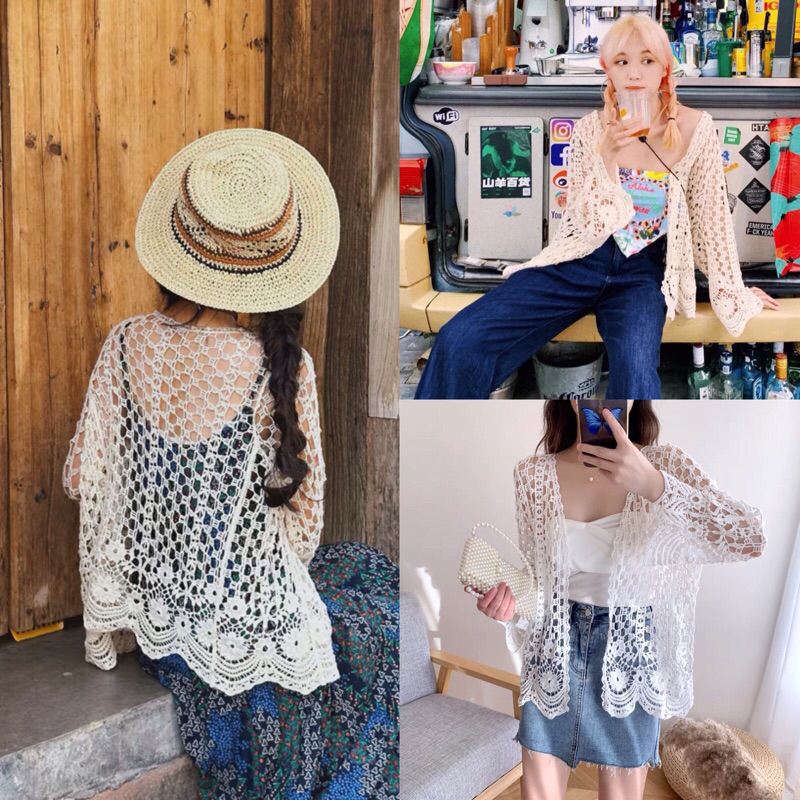 พร้อมส่งที่ไทย เสื้อคลุมลูกไม้ เสื้อคลุมชุดว่ายน้ำ มีบริการเก็บปลายทาง