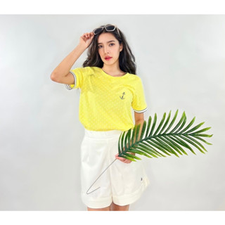 PORTLAND เสื้อยืดลายจุดปักสมอ สีเหลือง / Short Sleeve with Polka Dot Print (Yellow)