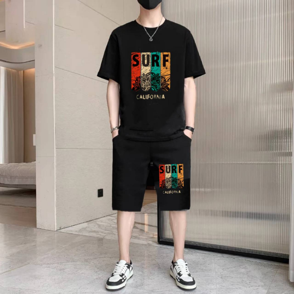 #ชุดเสื้อยืดแขนสั้นคอกลมผู้ชาย#ชุดเสื้อยืดขาสั้นผู้ชายผ้ายืดใส่สบาย+ชุด เสื้อใส่เที่ยว์ยืดคอกลม+กางเกงขาสั้น2007