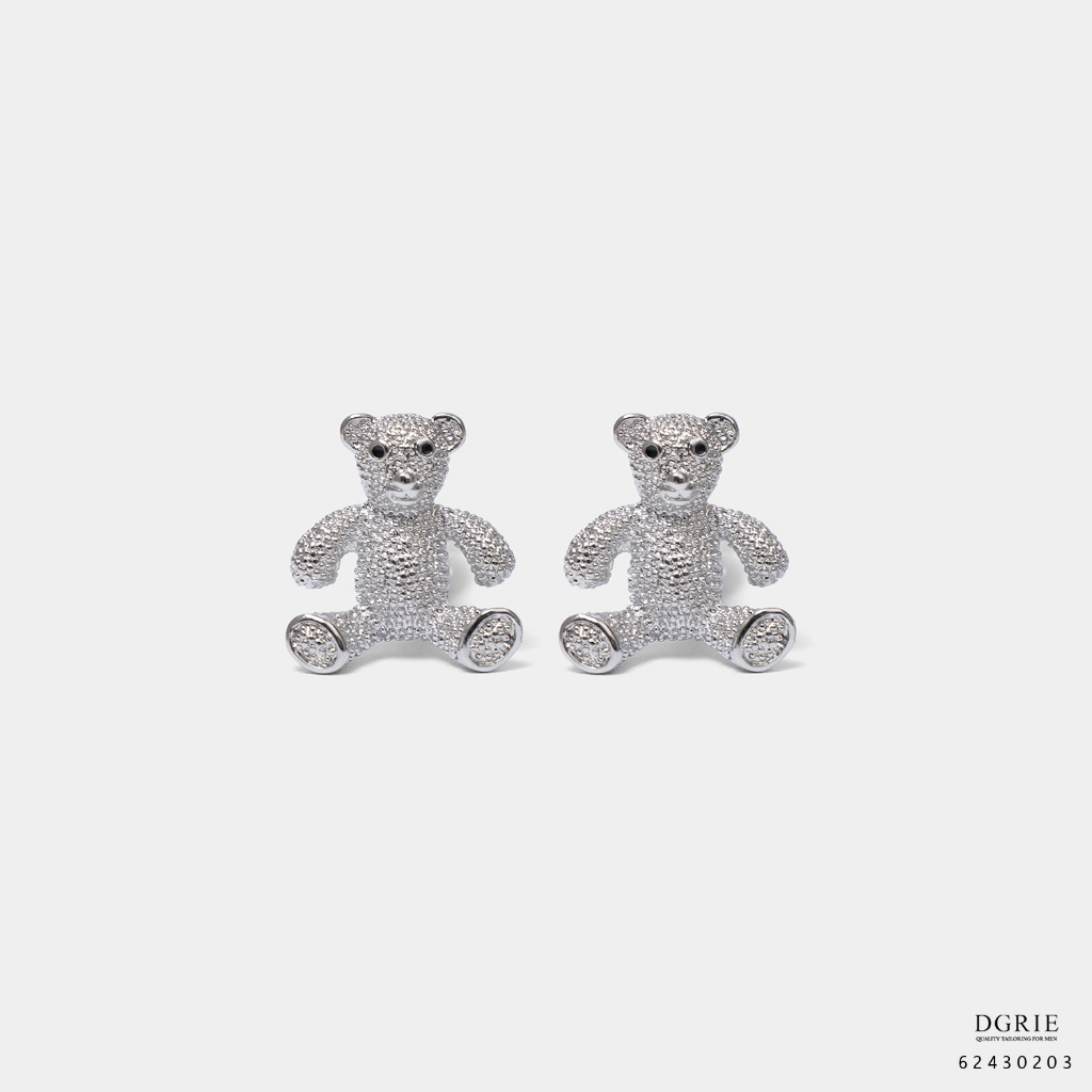 Silver Teddy Bear Cufflinks -  กระดุมข้อมือตุ๊กตาหมีสีเงิน