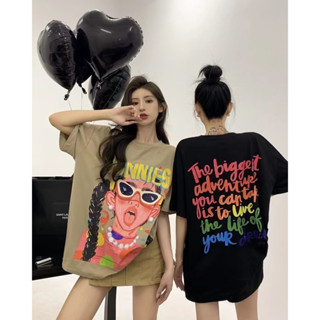 พร้อมส่งในไทย เสื้อยืด Oversize สกรีนเต็มหน้าหลัง พร้อมส่งสองสี