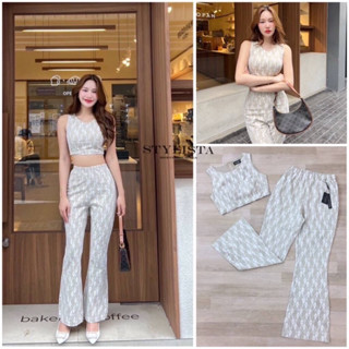 Code : M9 Stylista Set ชุดเซ็ตเสื้อครอปแขนกุด กางเกงขายาว สำหรับผู้หญิง ไซส์ S-L