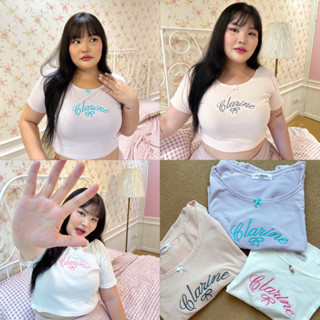 Clarine Ribbon Tee เสื้อ baby tee ผ้าฉลุ สาวอวบ