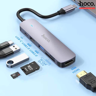 HOCO HB28 ฮับอะแดปเตอร์ Type-C to PD 100W + 4K HDMI + USB 3.0 + USB2.0 + SD + TF Card HUB [AF]