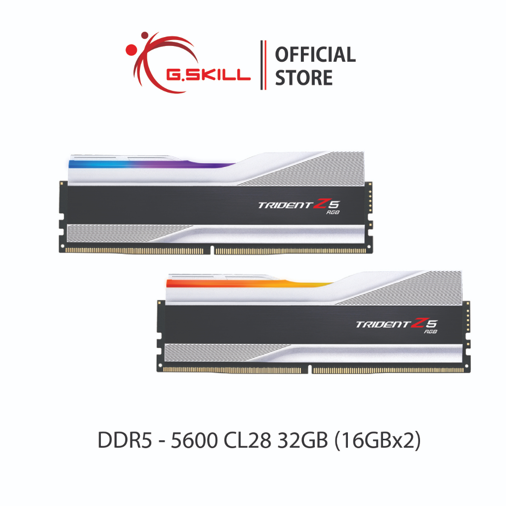 แรมพีซี G.SKILL - DDR5-RAM P/C 32/5600 Trident Z5 RGB Silver (F5-5600J2834F16GX2-TZ5RS) 16GBx2 (28-34-34-89) for Intel
