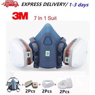 3M หน้ากากกันสารเคมี หน้ากากกันก๊าซพิษรุ่น 7502 จัดชุด7ชิ้น ป้องกันฝุ่นละออง และก๊าซพิษผ้ากรองคอตตอน 5N11 (ตัวกรอง 6001)