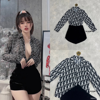 Lalisa999ราคาถูกที่สุด!! T ❤️ RAK TR04-0231 เซทเสื้อเชิ้ตแขนยาว+เกงขาสั้นสีดำ