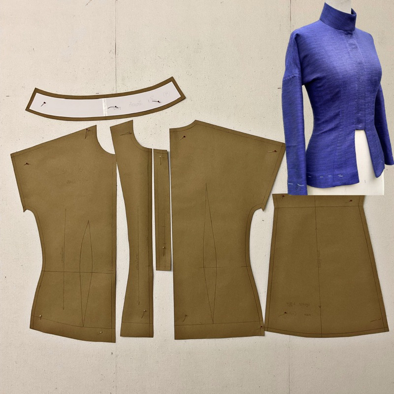 แพทเทิร์นเสื้อแขนเลย02ทรงโบราณหญิงปกตั้งสูง2นิ้ววงคอลึกลง2cm.